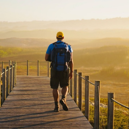 Pilgrim walking along the Portuguese Way